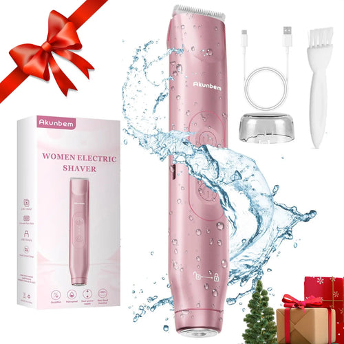Akunbem Women's Bikini Trimmer - Rechargeable 2-in-1 Electric Shaver and Epilator with Dual Heads for Painless Hair Removal, IPX7 Waterproof, Ideal for Body and Facial Grooming